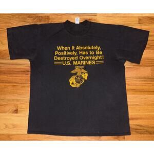 RARE! Single Stitch Vtg Funny US Marines T-Shirt Gray Size XL Semper Fidelis